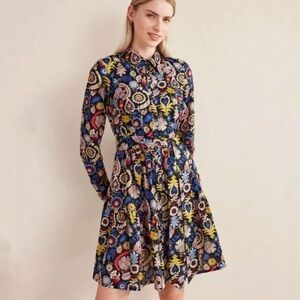 BODEN Flower Paisley Print Shirt Button Down Mini Dress Western Tie Belt Pockets
